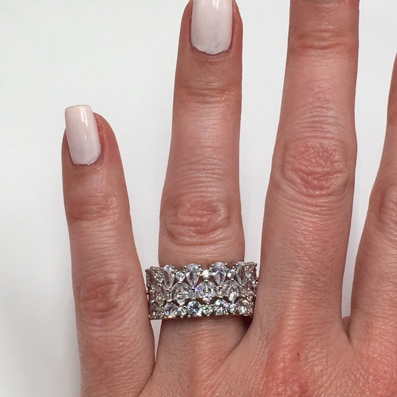 14k white gold diamond eternity band ring wedding - Picture 4 of 8